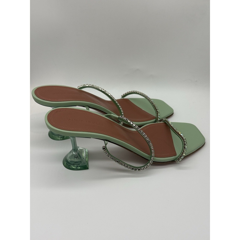 AMINA MUADDI Gilda Glass Slippers 70mm in Mint - Size 39 - Brand New